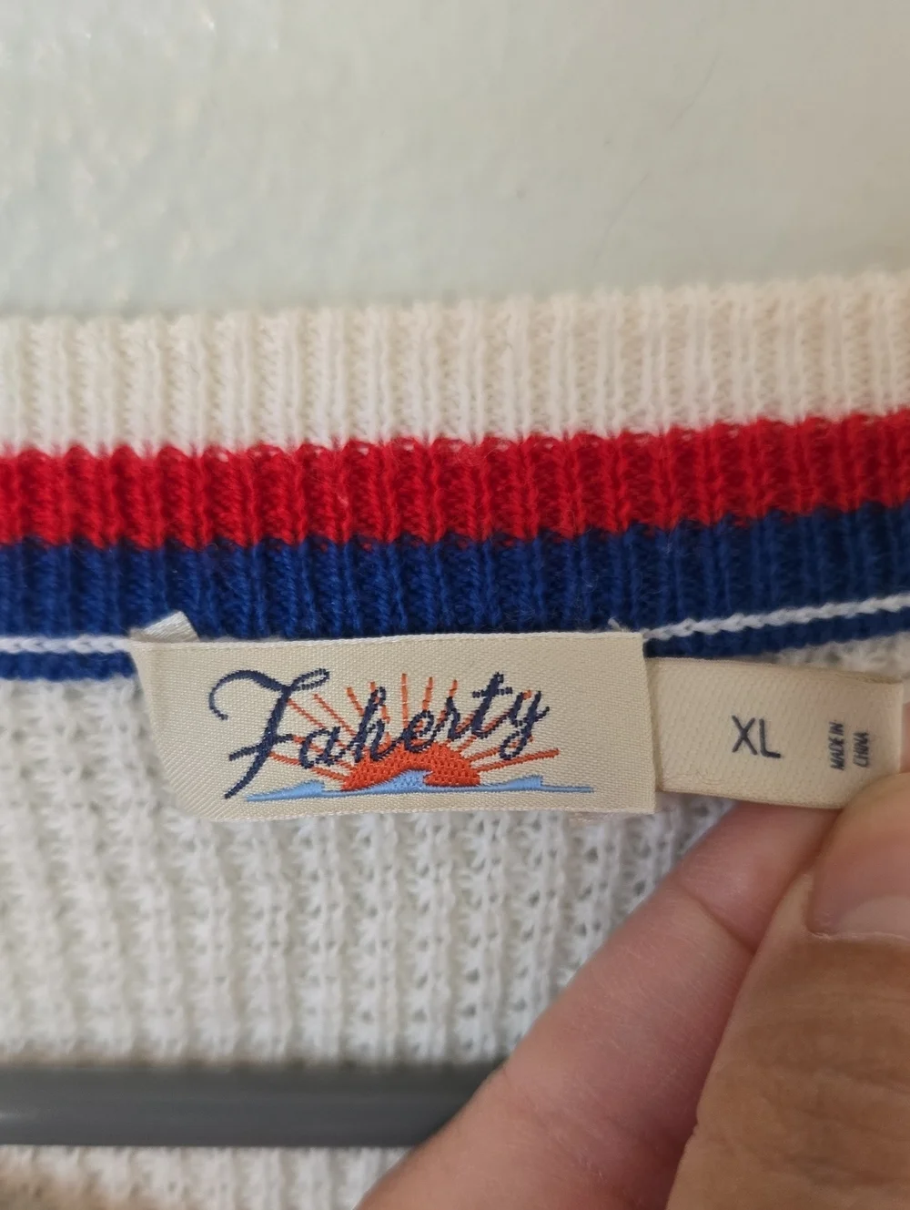 Faherty | Throwback Wisp Waffle Cotton Cashmere Sweater Americana Size XL